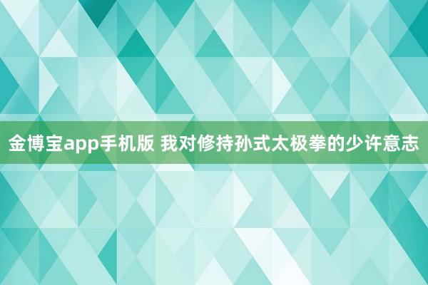 金博宝app手机版 我对修持孙式太极拳的少许意志