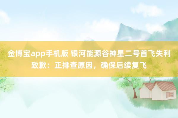 金博宝app手机版 银河能源谷神星二号首飞失利致歉：正排查原因，确保后续复飞