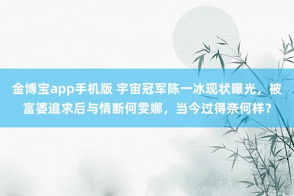 金博宝app手机版 宇宙冠军陈一冰现状曝光，被富婆追求后与情断何雯娜，当今过得奈何样？