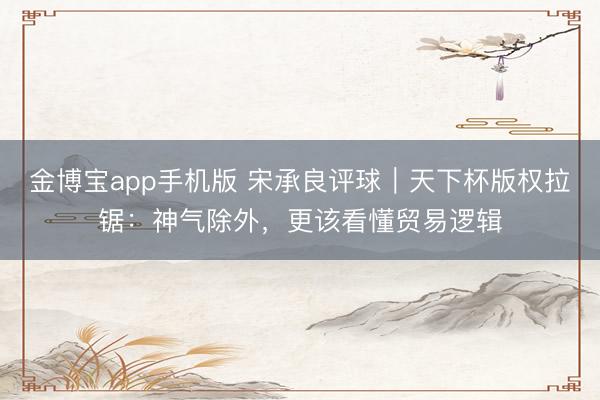 金博宝app手机版 宋承良评球｜天下杯版权拉锯：神气除外，更该看懂贸易逻辑