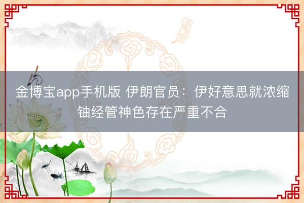 金博宝app手机版 伊朗官员：伊好意思就浓缩铀经管神色存在严重不合