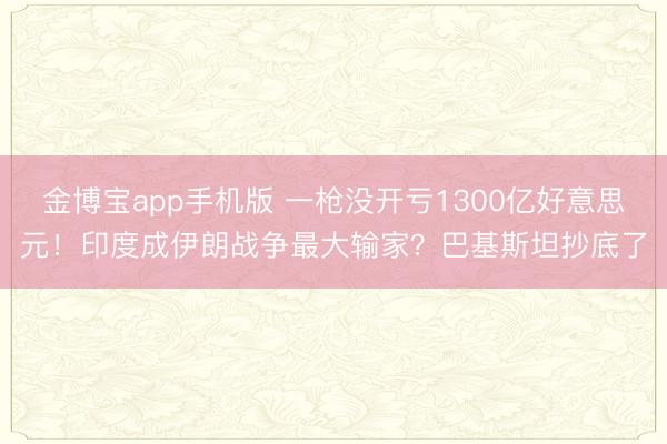 金博宝app手机版 一枪没开亏1300亿好意思元！印度成伊朗战争最大输家？巴基斯坦抄底了