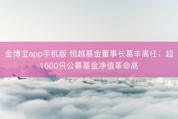 金博宝app手机版 恒越基金董事长葛丰离任；超1600只公募基金净值革命高