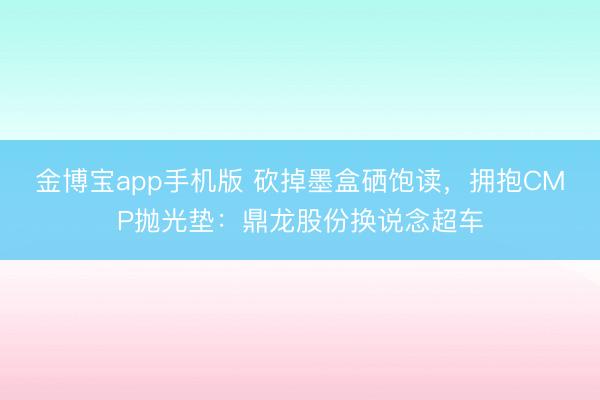 金博宝app手机版 砍掉墨盒硒饱读，拥抱CMP抛光垫：鼎龙股份换说念超车