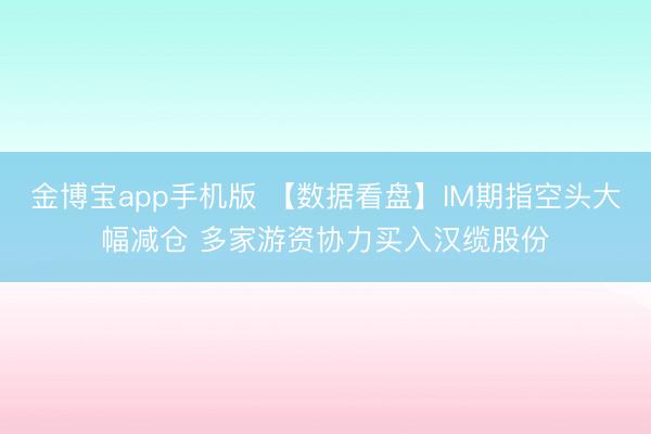 金博宝app手机版 【数据看盘】IM期指空头大幅减仓 多家游资协力买入汉缆股份