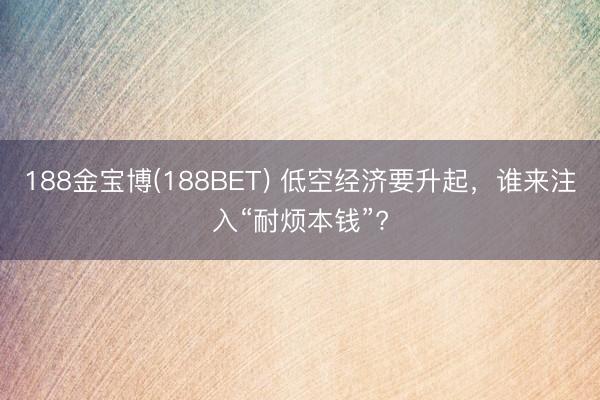 188金宝博(188BET) 低空经济要升起，谁来注入“耐烦本钱”?