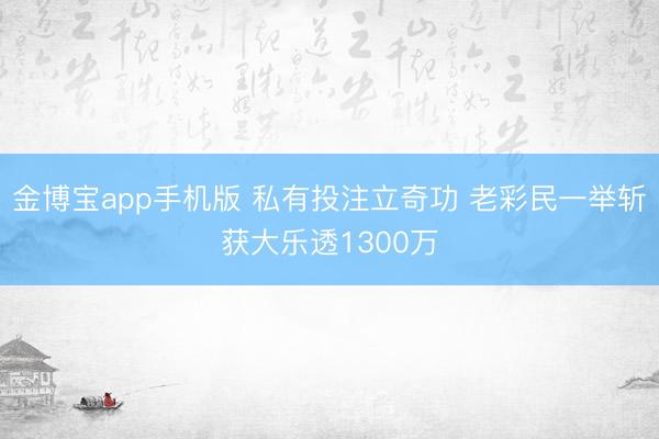 金博宝app手机版 私有投注立奇功 老彩民一举斩获大乐透1300万