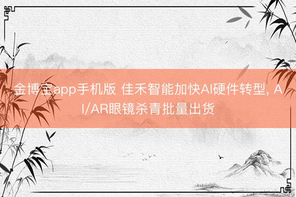 金博宝app手机版 佳禾智能加快AI硬件转型， AI/AR眼镜杀青批量出货