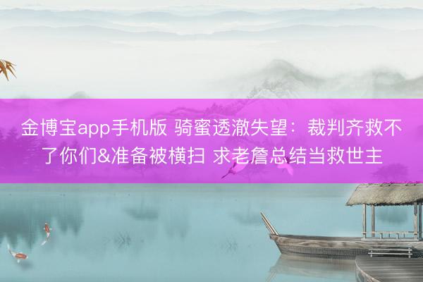 金博宝app手机版 骑蜜透澈失望：裁判齐救不了你们&准备被横扫 求老詹总结当救世主
