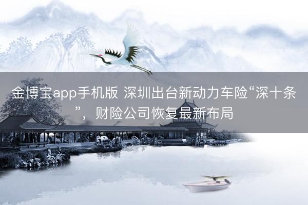 金博宝app手机版 深圳出台新动力车险“深十条”，财险公司恢复最新布局
