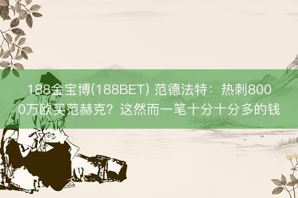188金宝博(188BET) 范德法特:热刺8000万欧买范赫克?这然而一笔十分十分多的钱