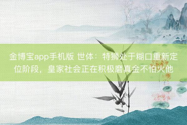 金博宝app手机版 世体：特狮处于糊口重新定位阶段，皇家社会正在积极磨真金不怕火他