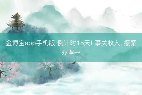 金博宝app手机版 倒计时15天! 事关收入， 攥紧办理→