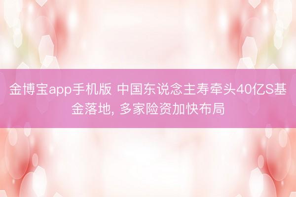 金博宝app手机版 中国东说念主寿牵头40亿S基金落地， 多家险资加快布局